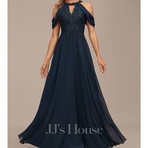 A-line Scoop Floor-Length Lace Chiffon Evening Dress With Ruffle Sequins